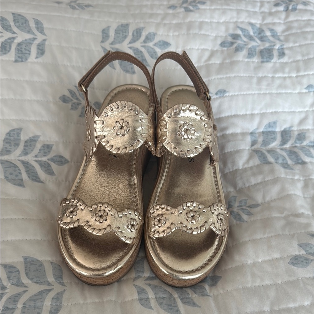 Jack Rogers Gold Sandals with Decorative Laser-Cut Design